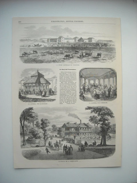 1860 Engraving. Vincennes Wood. Imperial Firm. Dairy. Yellow Door Chalet..