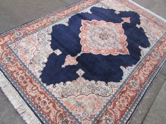 Vintage Worn Tradicional Mano Hecho Oriental Indio Kashmir Azul Tapete 178x120cm 2