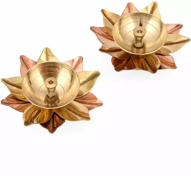 Set of 2 Brass Small Lotus Shape Kamal Diya 4Oil Lamp Home Temple Diwali  Puja