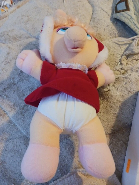 Vintage 1987 Muppet Babies Miss Piggy Plush Toy With Red Dress, Jim Henson