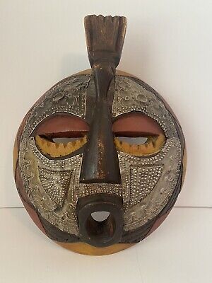 Hand Carved Wooden African Tribal Mask Carved In Ghana