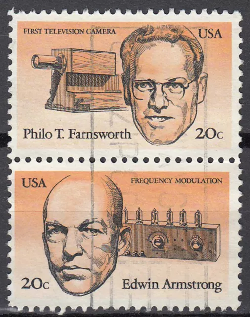 USA Briefmarke gestempelt Zusammendruck Farnsworth Armstrong Erfinder / z64