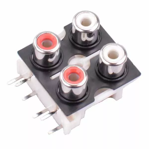 4 Way Red / White Quad RCA PCB Chassis Mount Phono Socket Connector