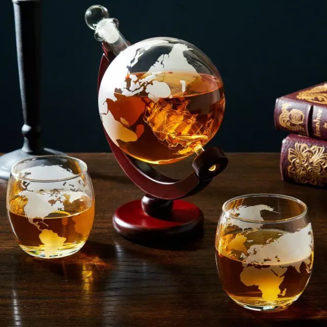 850ml World Globe Decanter Glass Set Sailboat Vodka Shot Whiskey Wine Drink