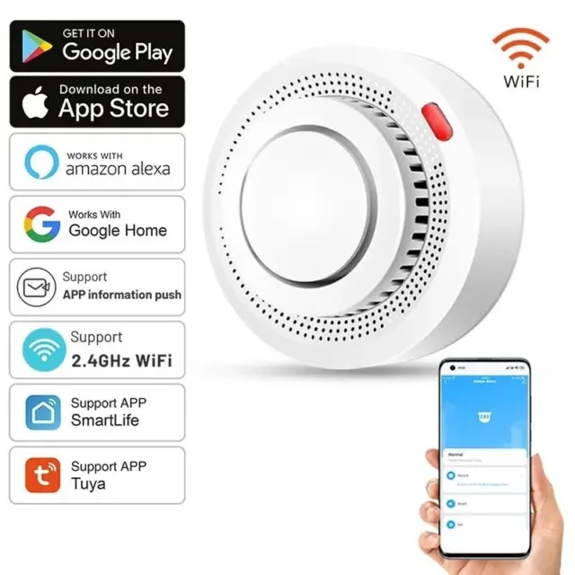 Smart Smoke Fire Alarm Detector Sensor WIFI TUYA Alexa Google Multibuy