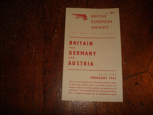 BEA British European Airways Timetable February 1947