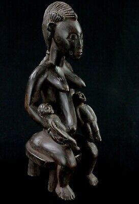 Art Africain Arts Premiers - Statue Maternité Senoufo Senufo Jumeaux - 27 Cms
