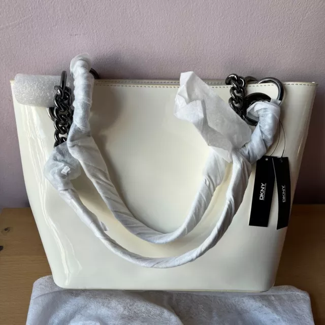 Brand New DKNY By Donna Karan Medium White Patent Tote Bag BNWT