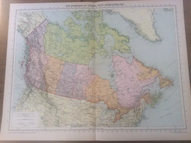 Vintage Antique 1939 Philips Map 20x15 Dominion of Canada with Newfoundland