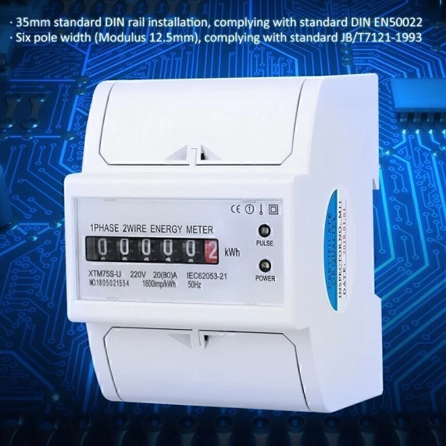 PHASES DIGITAL THREE-PHASE current meter DIN top hat rail 20(80)A KWh ...