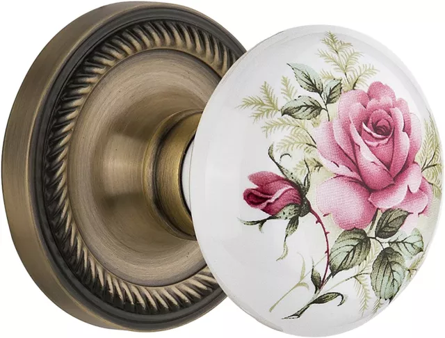 Nostalgic Warehouse Rope Rosette with White Rose Porcelain Knob Mortise 2.25"
