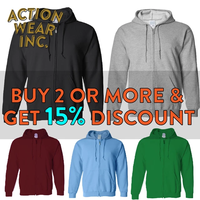 Hi Mens Womens Unisex Plain Full Zip Up Hooded Sweatshirt Casual Zipper Jacket