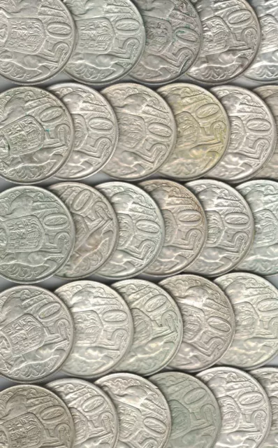 10 x 1966 Australian Round 50 cent 50c 80% Silver Coins