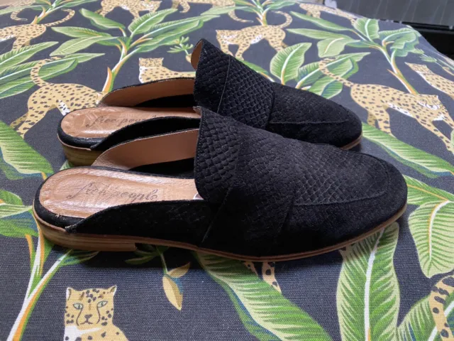 Free People Flats Mule Womens 8.5 Loafer Black Suede Leather Slip On Shoes 39