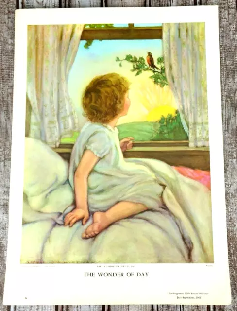 Kindergarten Bible Lesson Picture the Wonder of Day 1961 Lithograph 17 x 13 USA