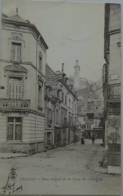 Chinon 37 CPA Street Carnot and The Tour De the Clock Good Condition 1903