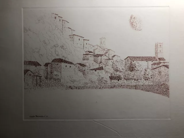 Aquaforte Lucio Trovamala Borgo antique 49.2x34.7 cm 1977