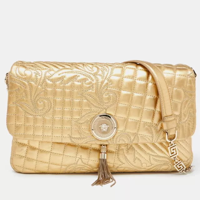 Versace Gold Barocco Leather Vanitas Medea Shoulder Bag