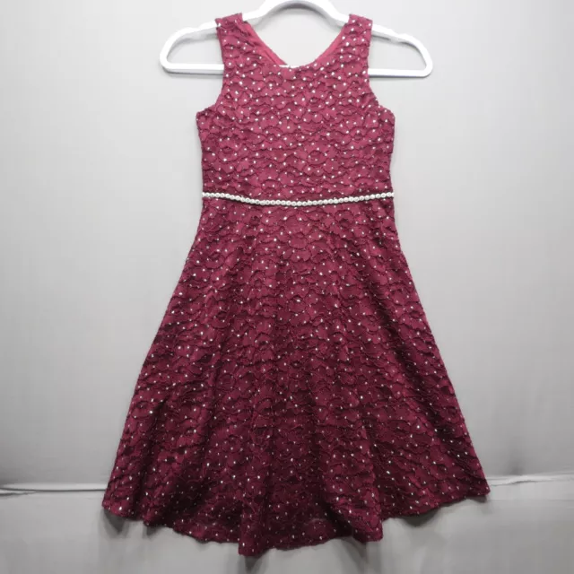 Speechless Kids Girls Size 10 Burgundy Sleeveless A-Line  Lace  Back Zip Dress