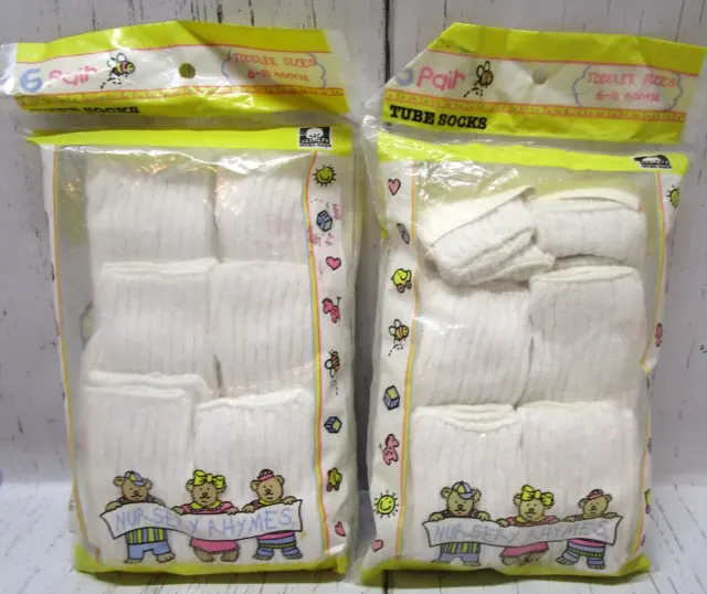Vintage 12-Pairs White Toddler Tube Socks Size 6-18 Months - Brand NEW