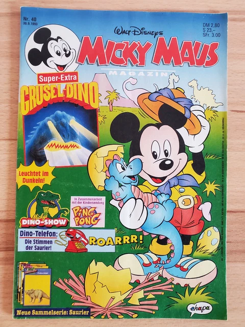 Micky Maus Heft 40 1993 mit Beilage Grusel-Dino und Sammelkarten