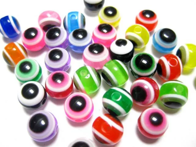 1000 Mixed Colour Acrylic Evil Eye Ball Round Beads 8mm Kabbalah Jewelry making