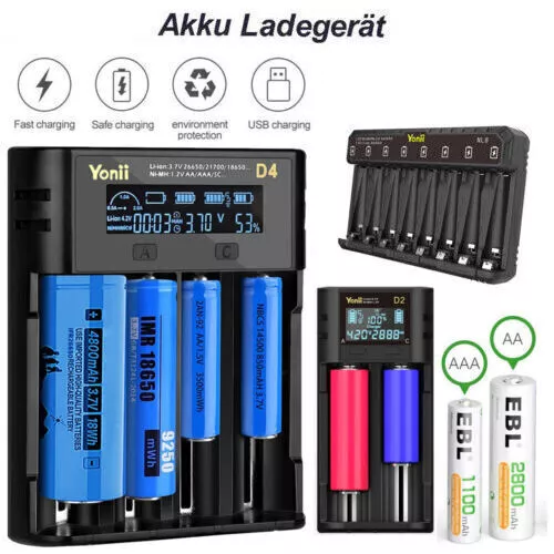 4 Slots AAA AA Akku Ladegerät USB Charger Batterieladegerät für Lithium Batterie