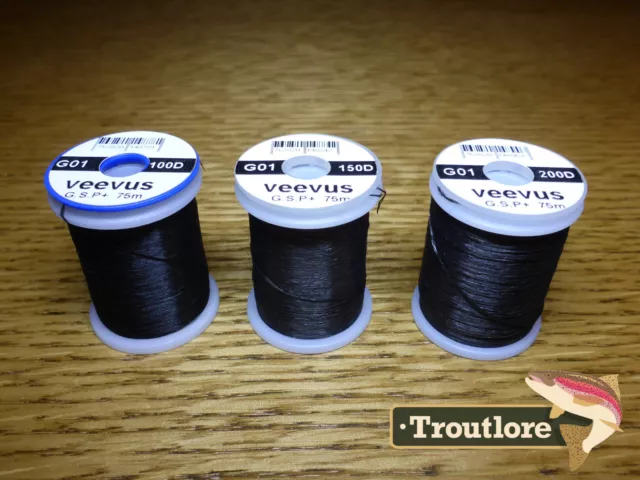 3 x SPOOLS VEEVUS GSP THREAD BLACK - NEW FLY TYING SUPPLIES & MATERIALS