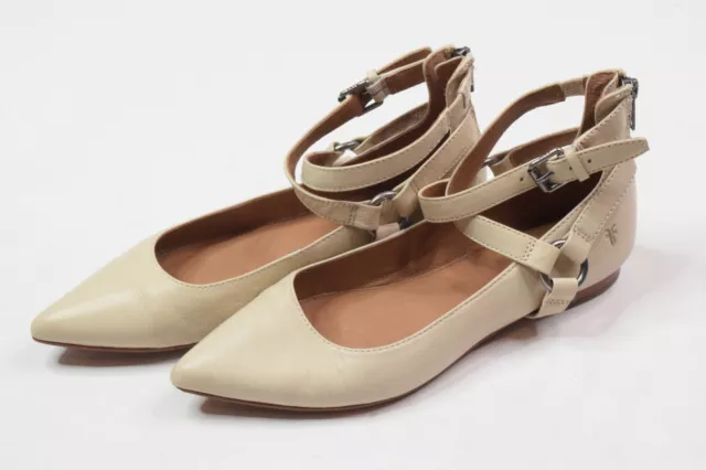 FRYE Nude Sienna Harness Criss Cross Cream Beige Leather Flats Womens 7.5