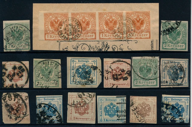 LOMBARDEI-VENETIEN 18.. 18 ZEITUNGSSTEMPELMARKEN! Interessantes lot!