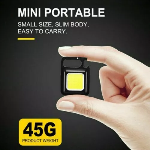 Mini Led 800 Lum USB Rechargeable COB Keychain Work Lights Key Ring Camp Torch