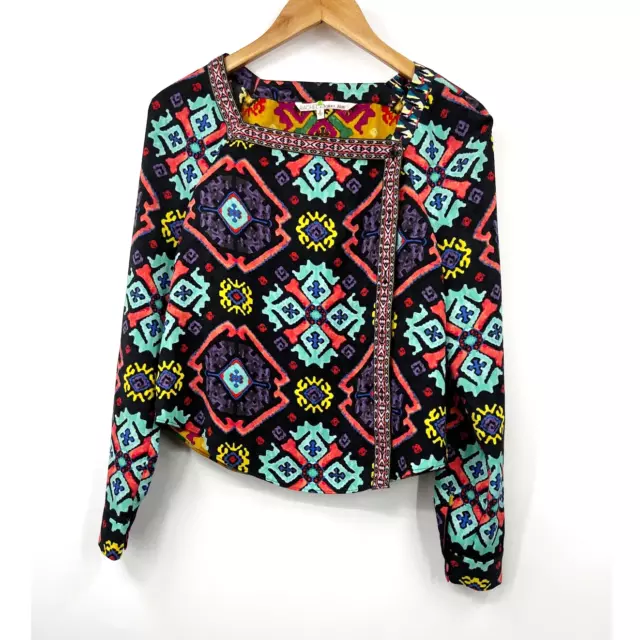 Rachel Rachel Roy Abstract Embroidered Button Top Square Neck Multicolor Size S