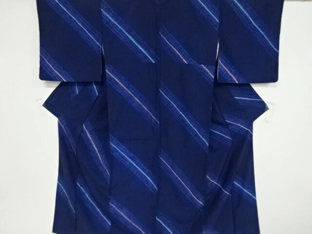 44776# Japanese Kimono / Antique Kimono / Shibori / Tsumugi / Stripe