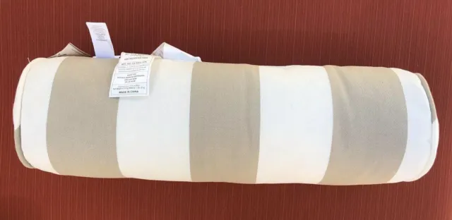 New 1 Pottery Barn Red TAN WHITE STRIPE OUTDOOR PILLOW 24" NECKROLL ROLL ROUND