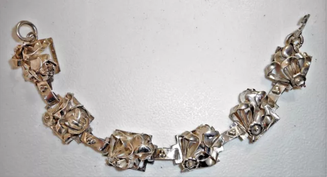 Hobe sterling silver vintage 1940s-1950s MCM modernist flower link bracelet RARE