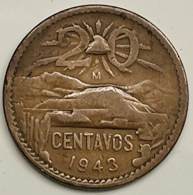 1943 Mexico 20 Centavos KM# 439 Circulated Condition