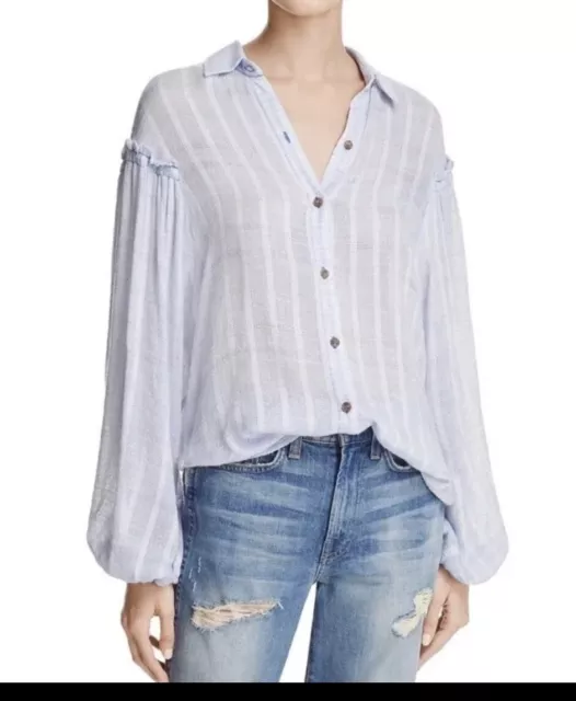 Free People Headed to the Highlands Button Up Gauze Shirt Blouse Size Small