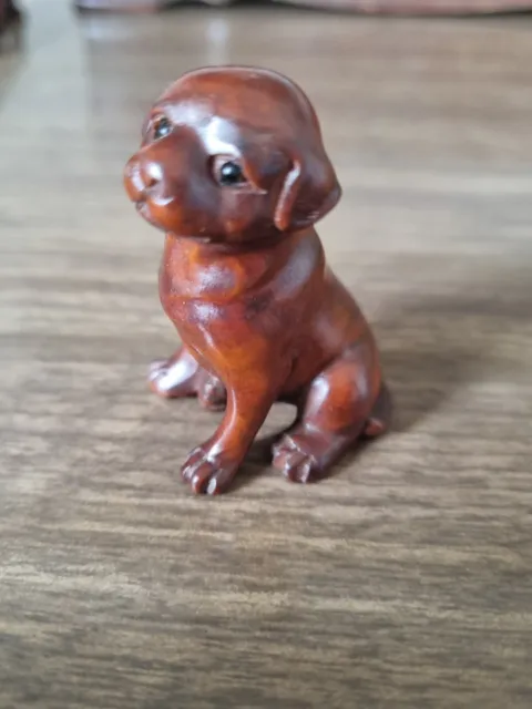 Japanese boxwood hand carved lovely dog Figure statue netsuke collectable Gift