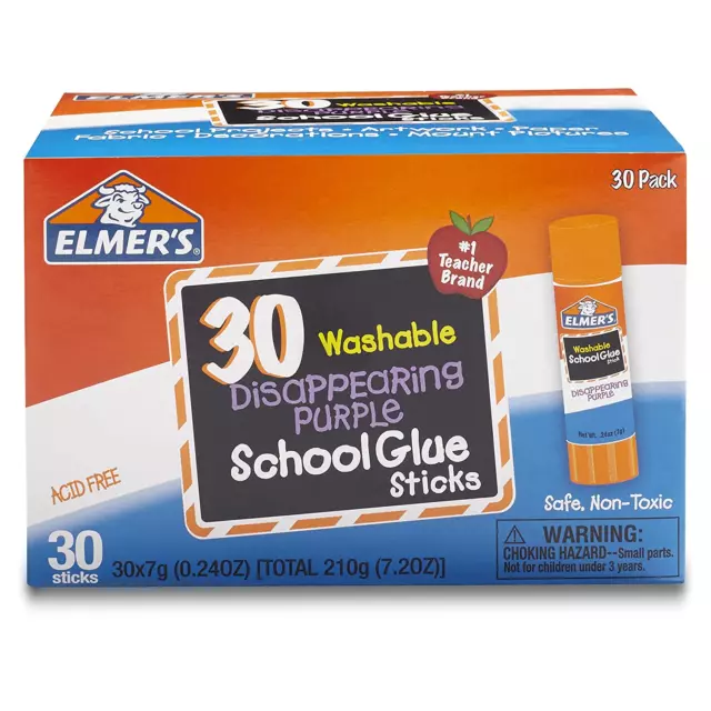 Disappearing Purple School Glue Sticks Washable 7 Grams 30 Count
