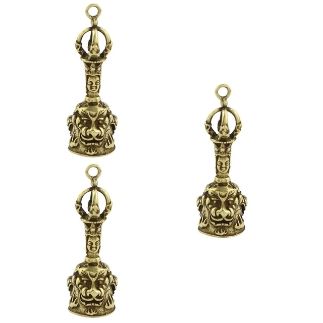 3 Count Buddhist Metal Hanging Bell Antique Buddha Ornaments Dorje The