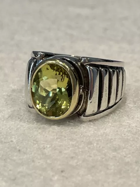 LAGOS Two Tone Green Quartz Ring, Sterling Silver And 18k Gold, Size 7