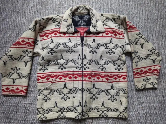 vintage INDIAN PRINT wool BLANKET jacket XL sweater COWICHAN navajo PERU rrl