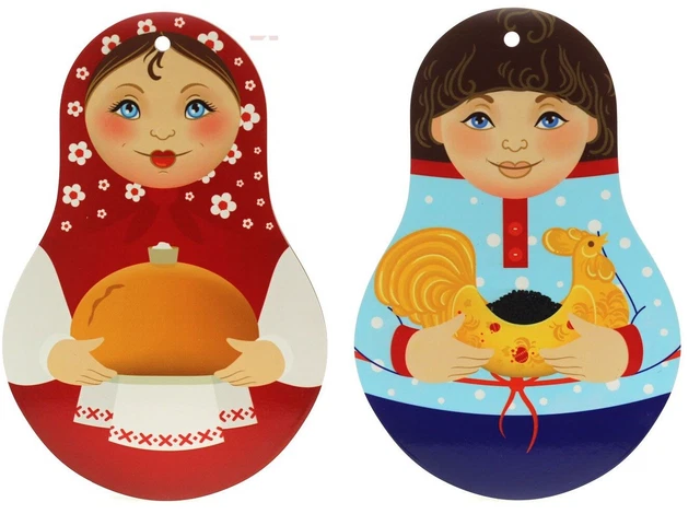 2tlg Set, 2 Wand Deko Schneidebrett  Matroschka handgefertigt Russland Retro neu