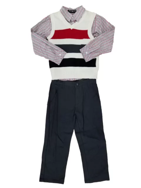 Toddler Boys 3pc Holiday Dress Up Set Sweater Vest Plaid Shirt & Gray Pants