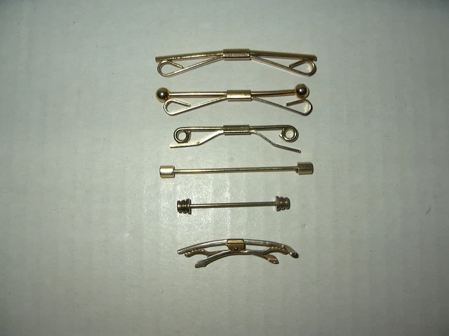 6 Assorted Vintage Estate Goldtone Men's Shirt Collar Bar Clips 1 3/4" - 2 3/8"