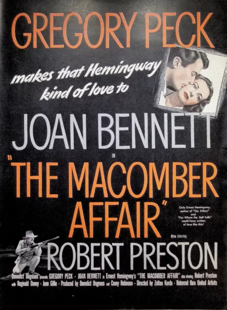 VINTAGE 1940s Print Ad ~ The Macomber Affair ~ Gregory Peck, Joan Bennett...