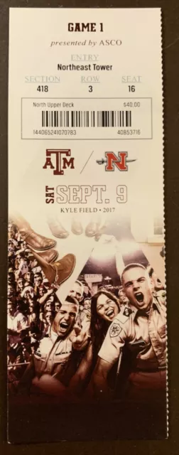 Texas A&M Aggies 9/9/2017 ORIGINAL college football ticket vs Nicholls