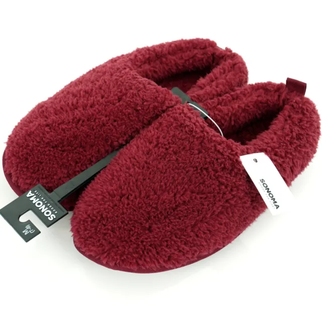 SONOMA Women's Size 7-8 MEDIUM Rhubarb RED SHERPA Lined SLIPPERS Memory Foam