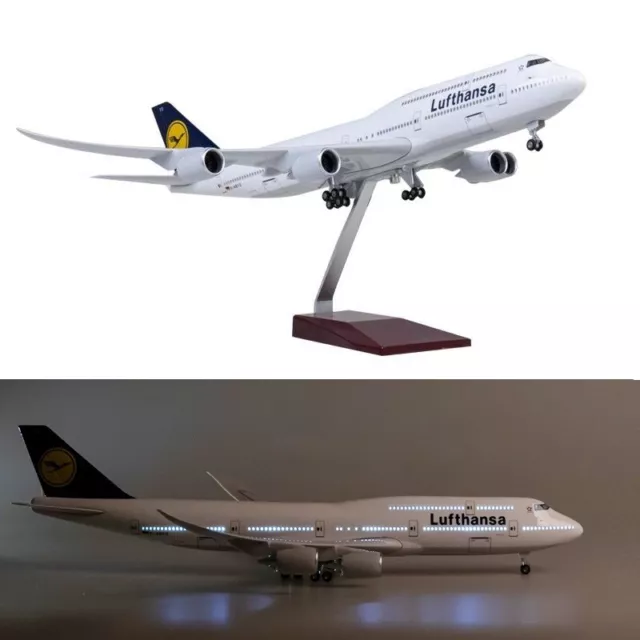 1:160 Lufthansa B747 Plane Model / LED Light & Wheels Boeing Aircraft Model 47cm