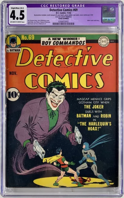 DETECTIVE COMICS #69 CGC 4.5, Classic & Iconic Joker Cover, Batman & Robin 1942